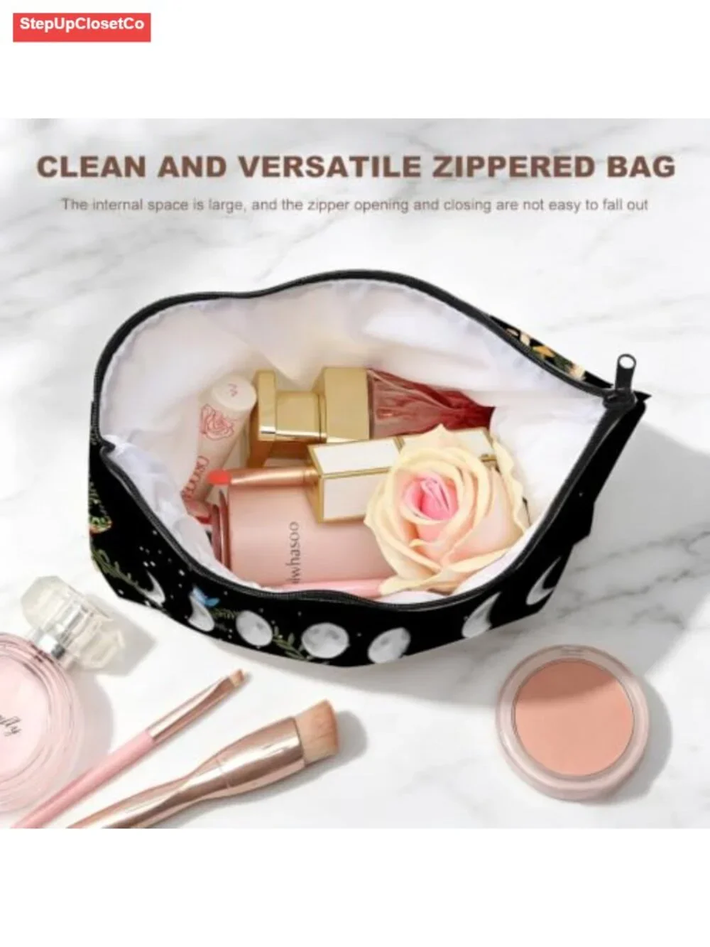 Canvas Cosmetic Bag Large Capacity Travel Pouch with Lining Zipper Closure